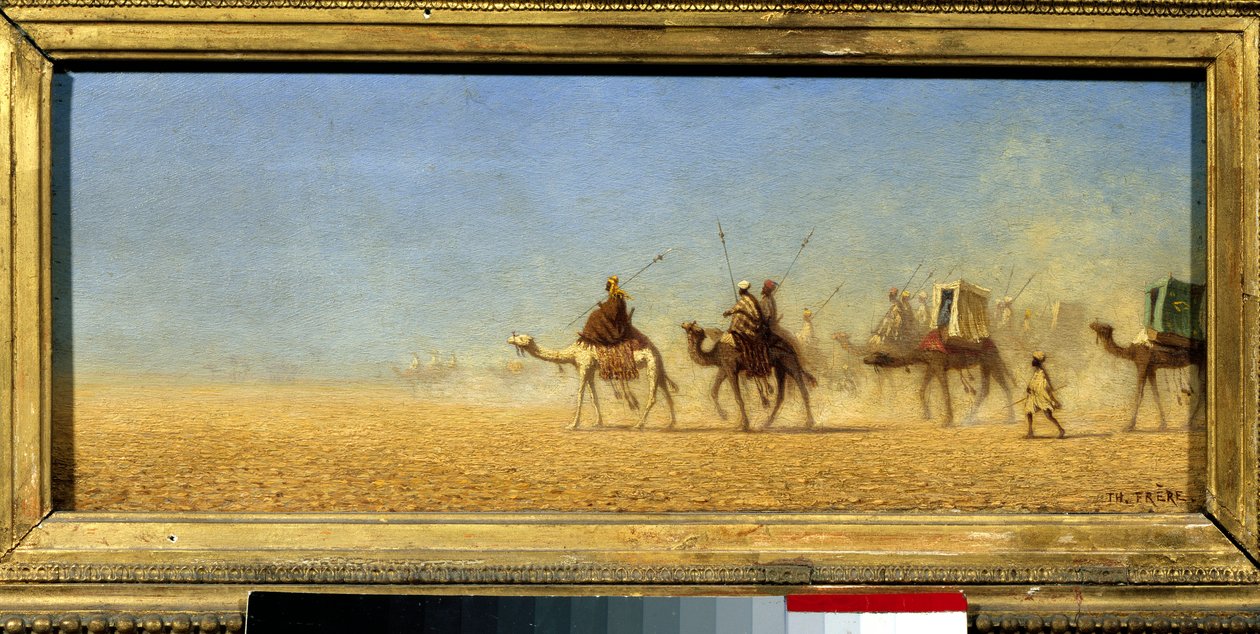 Karavan korsar öknen. Målning av Charles Theodore Frere dit Bey Frere (1814-1888) av Charles Theodore  Frere