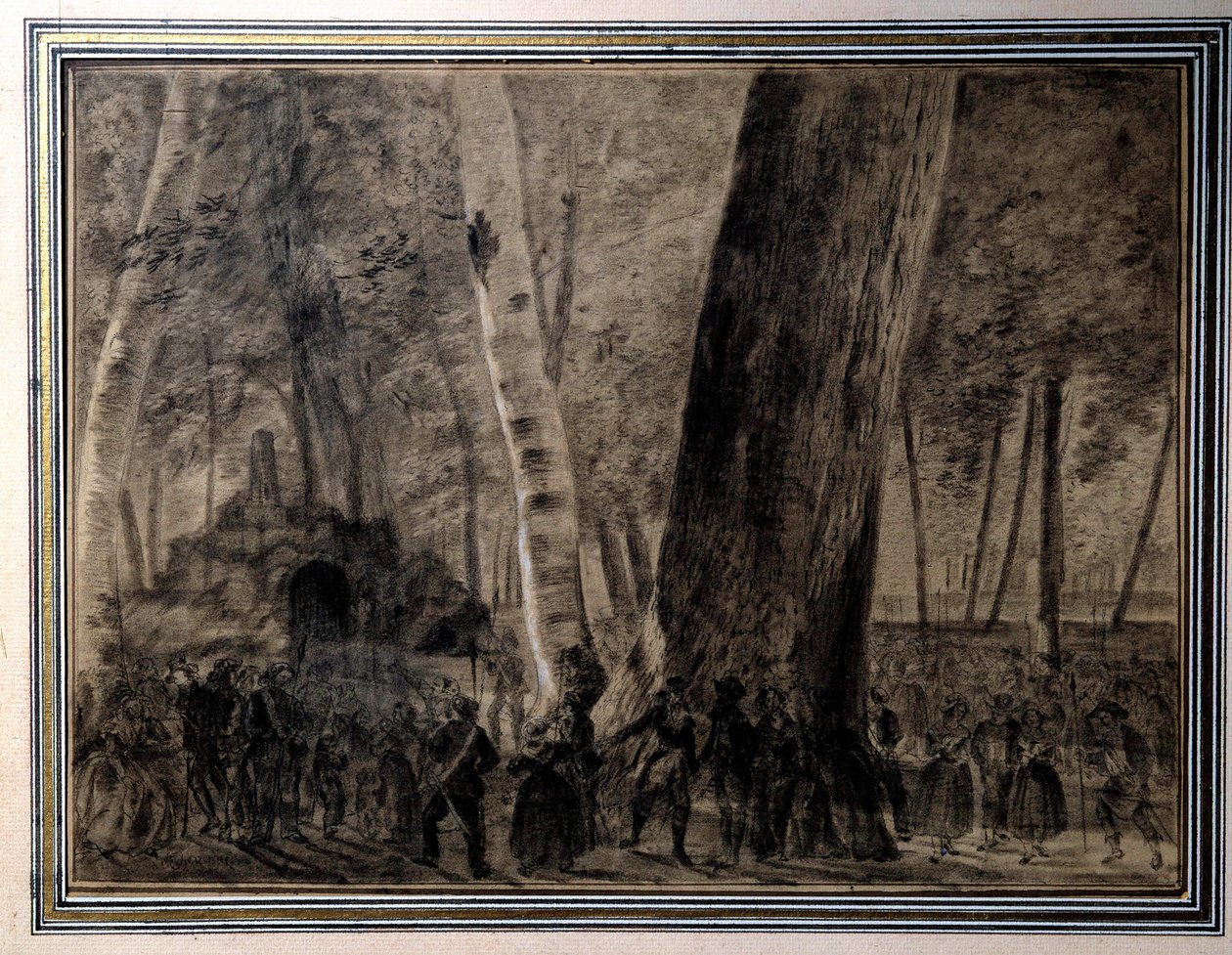 Franska revolutionen: "" Jean-Paul Marats kropp (1743-1793) begravs i Cordeliers trädgård"" Teckning av Charles Thevenin (1764-1838) 1793 Versailles, Musee Lambinet av Charles Thevenin