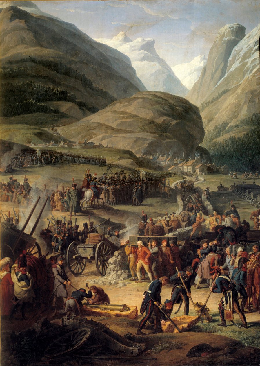 Den franska armén vid Bourg Saint Pierre för korsningen av Grand Saint-Bernard (Great Saint Bernard) den 20/05/1800 - Målning av Charles Thevenin (1764-1838) av Charles Thevenin
