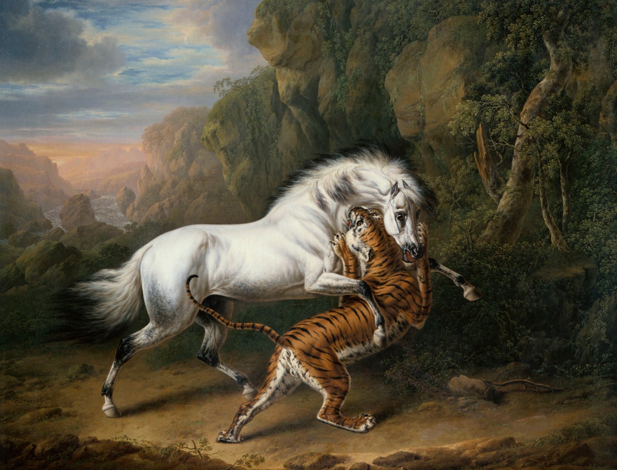 En tiger attackerar en arabisk hingst, 1824 av Charles Towne