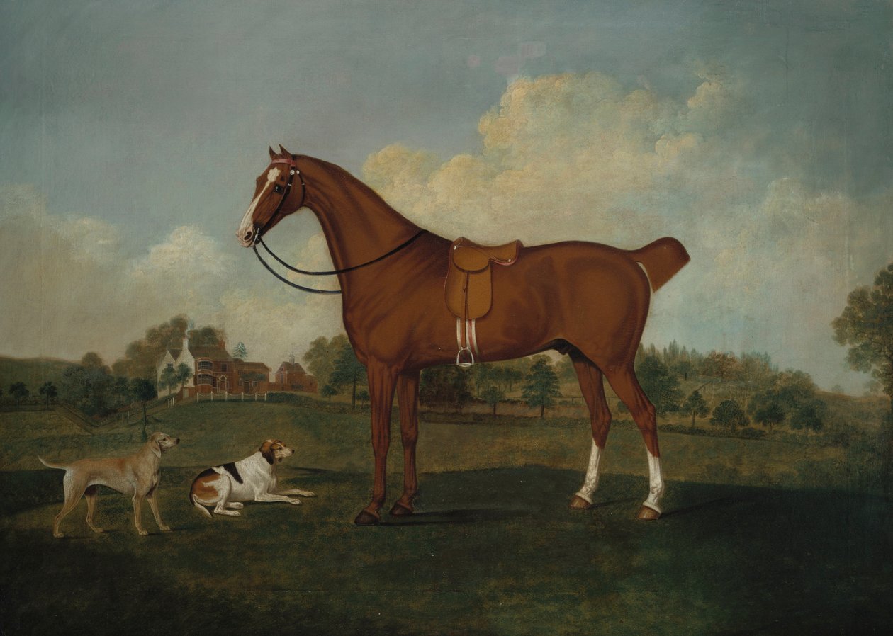 En vikjägare med två hundar i ett landskap, med en herrgård bortom, 1779 av Charles Towne