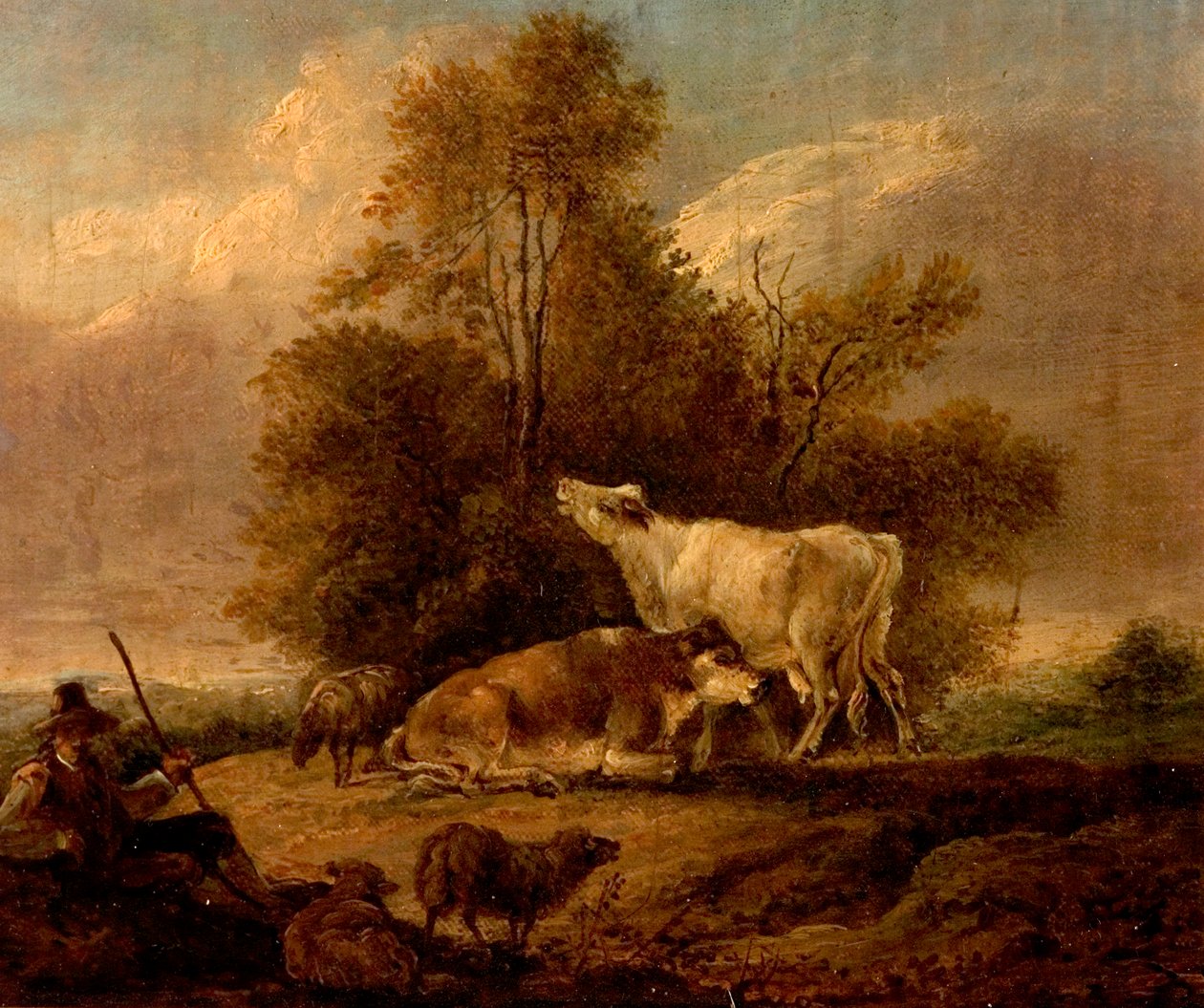 Landskap med boskap och figurer av Charles Towne