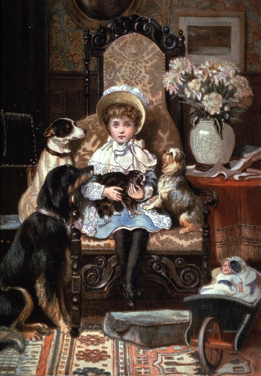 Doddy och hennes husdjur, ca 1885 (illustration) av Charles Trevor (after) Garland