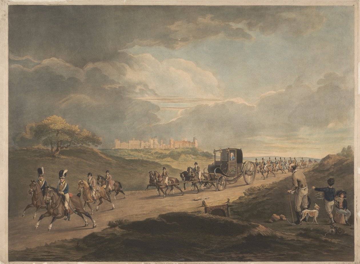 Hans Majestät återvänder till staden från Windsor i sin resevagn av Charles Turner