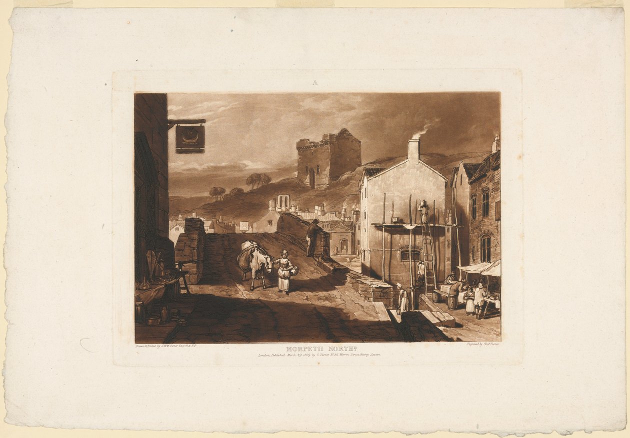 Morpeth, Northumberland, från Liber Studiorum, 1809 av Charles Turner