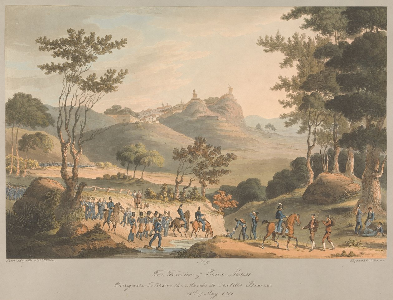 Nr 9 Gränsområdet vid Pina Macor. Portugisiska trupper på marsch mot Costello Branco, den 18 maj 1811 av Charles Turner