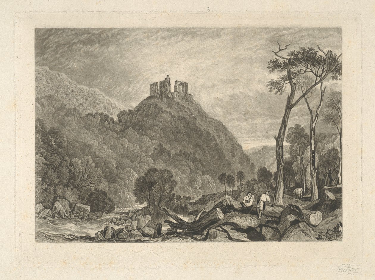 Okehampton Castle, vid floden Okehampton av Charles Turner