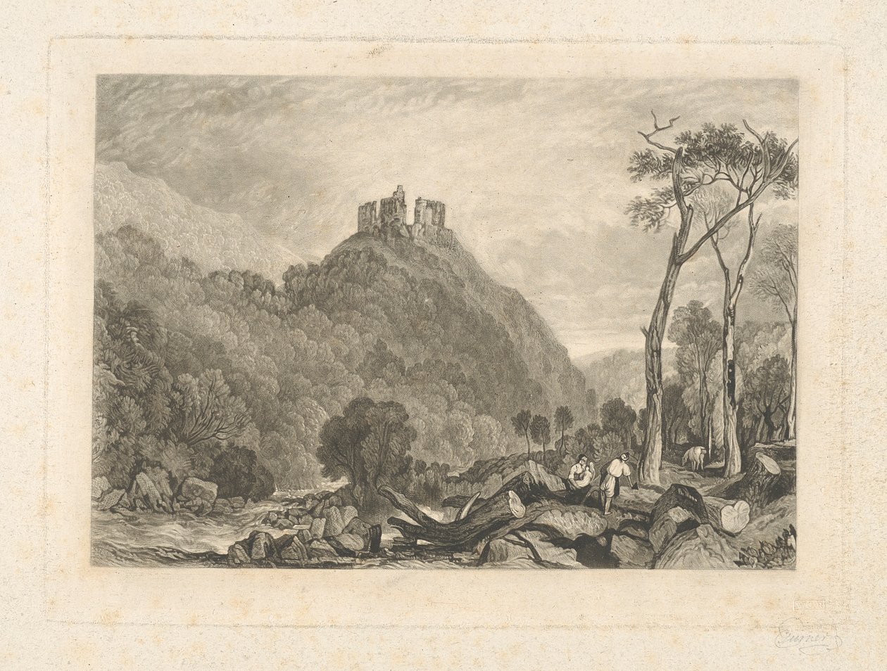 Okehampton Castle, vid floden Okement av Charles Turner