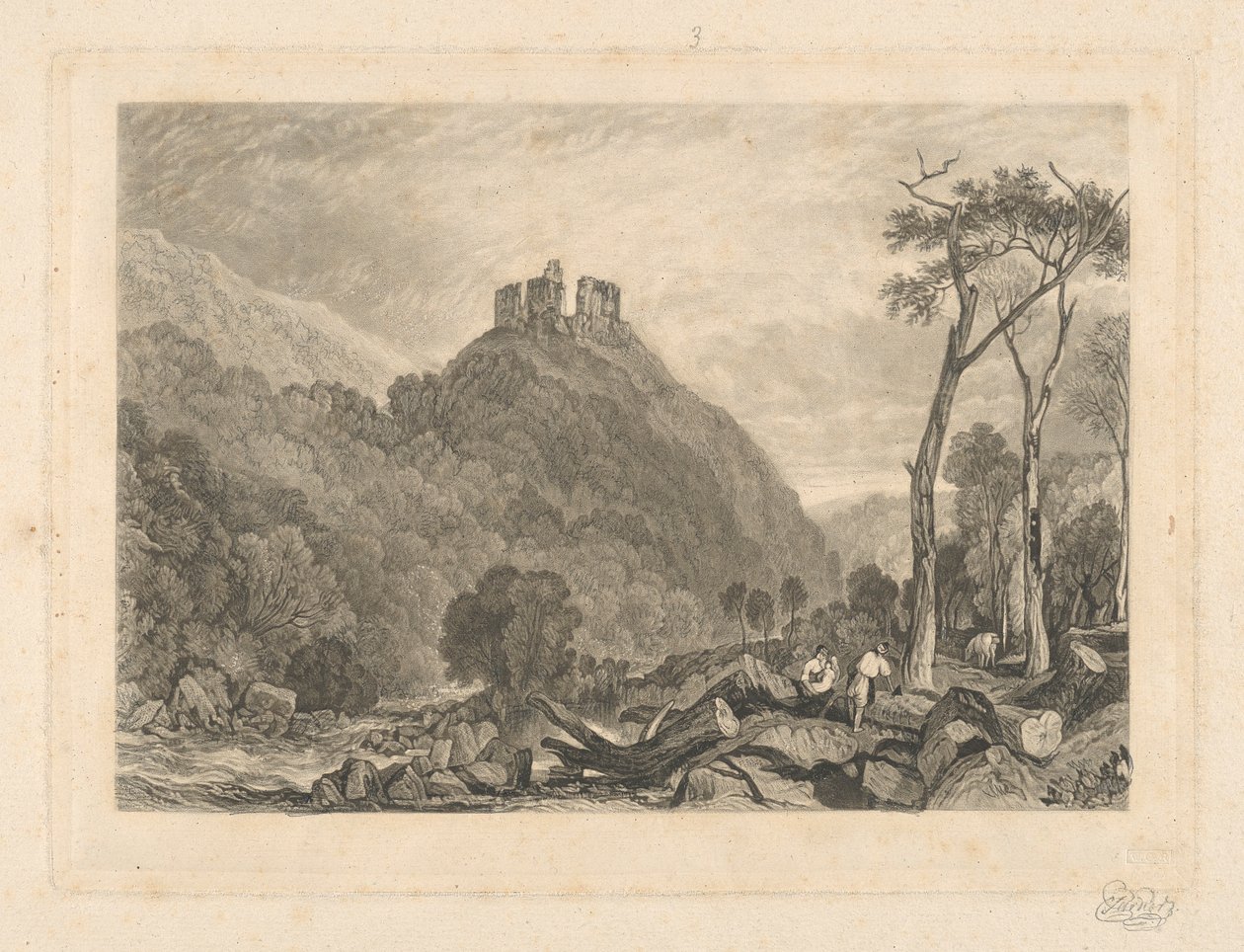 Okehampton Castle, vid floden Okement av Charles Turner
