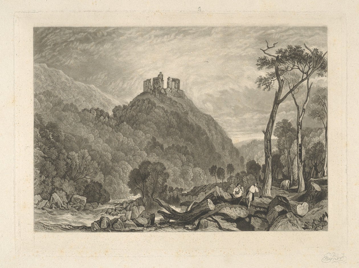 Okehampton Castle, vid floden Okehampton av Charles Turner