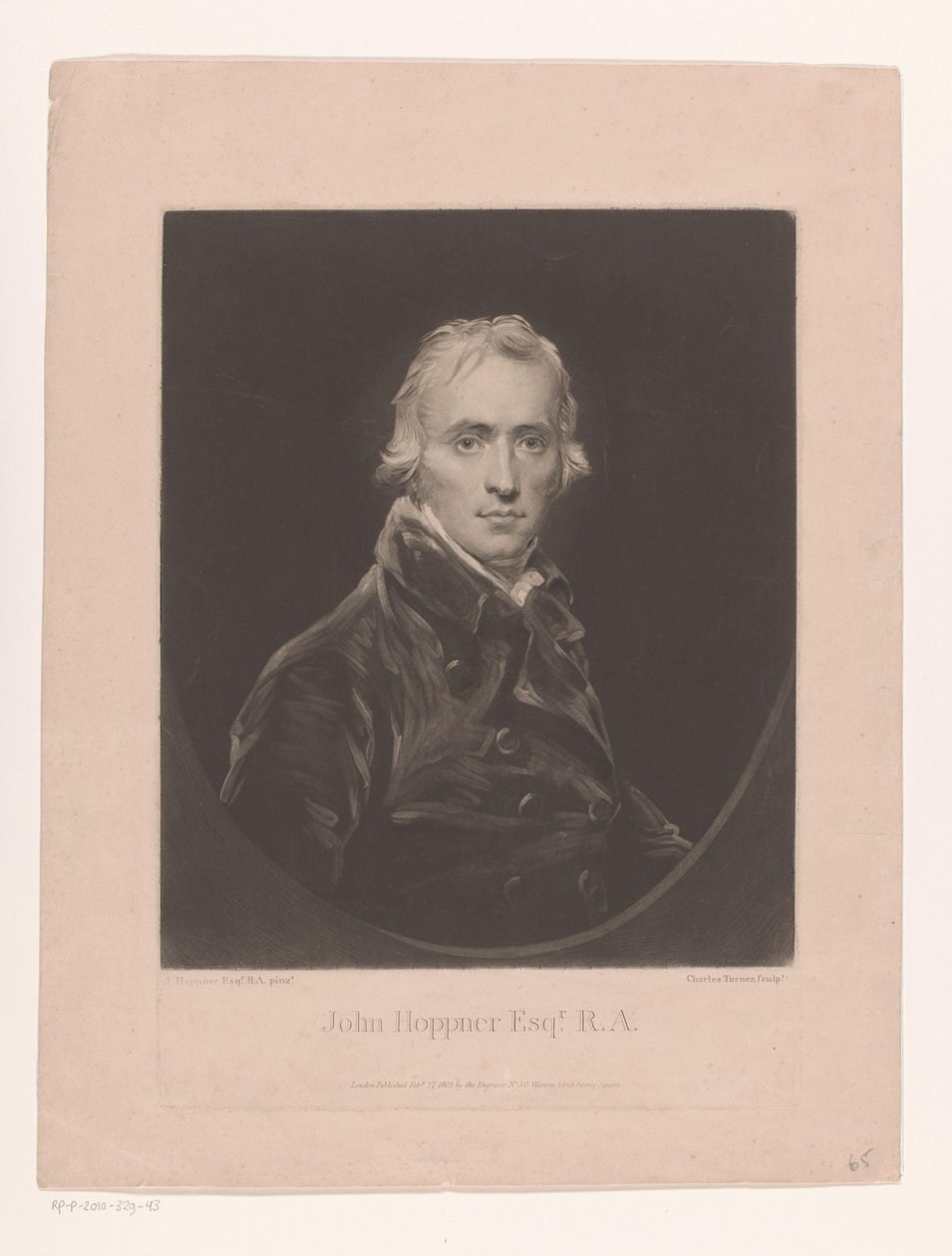 Porträtt av John Hoppner John Hoppner Esqr. R.A. (titel på objekt) av Charles Turner