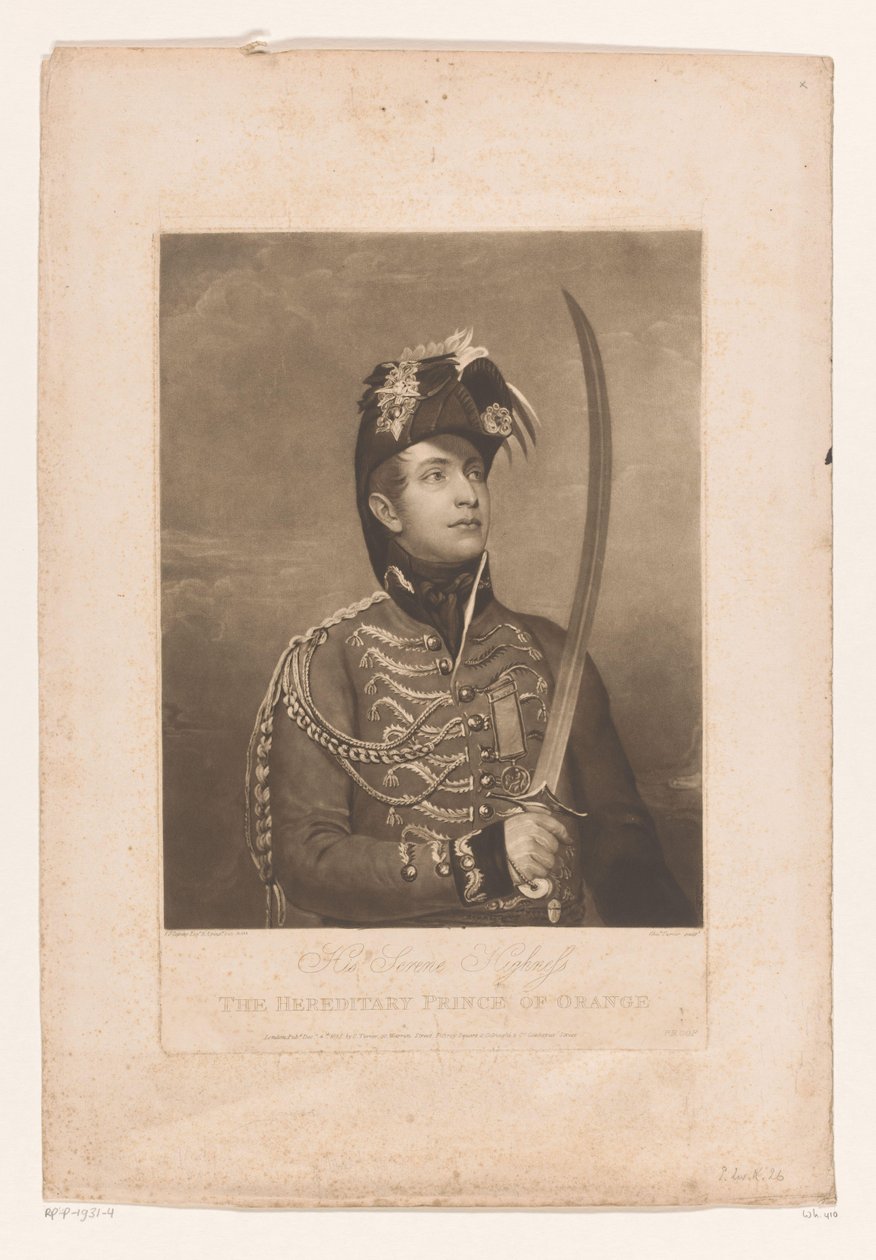 Porträtt av Willem II, konung der Nederlanden His Serene Highness the Hereditary Prince of Orange (titel på objekt) av Charles Turner