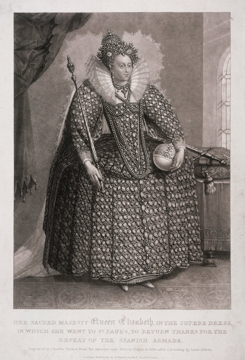 Drottning Elizabeth I håller spira och klot, 1868 av Charles Turner
