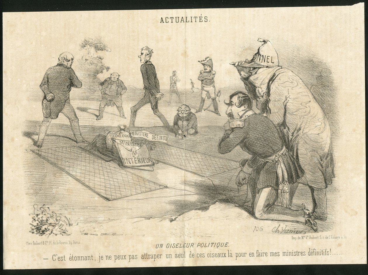 Illustration av Charles Vernier (? -1887) i Le Charivari - En politisk fågelfågel - Republikens president, Ministere de l