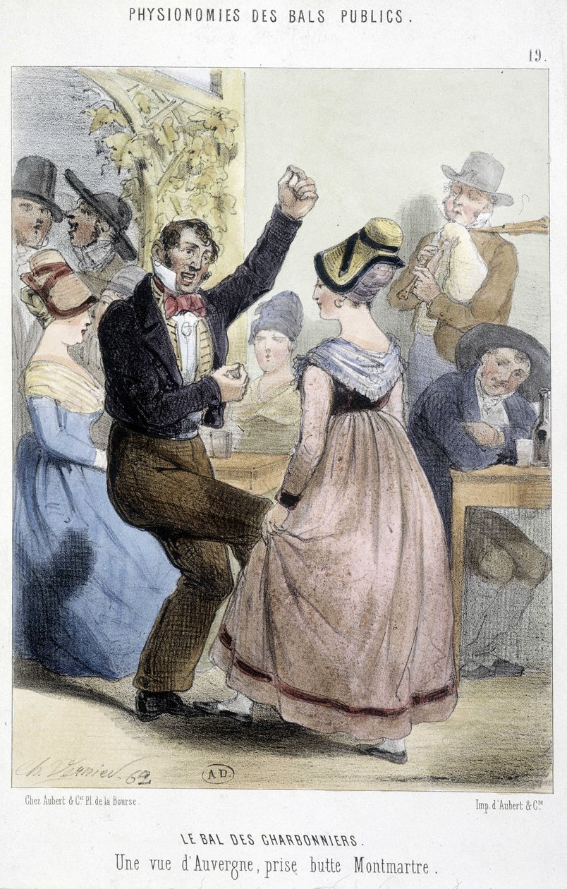Populär bal i Paris: Charbonniers bal eller utsikt över Auvergne från Montmartre av Charles Vernier