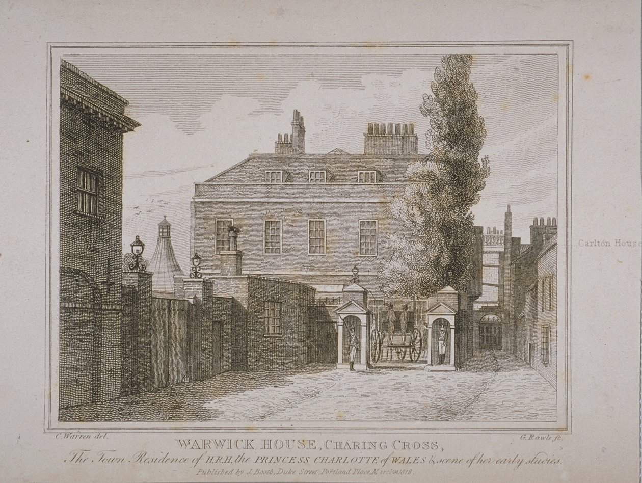 View of Warwick House, graverad av Samuel Rawle (1771-1860) och publicerad av John Booth (1794-1855) 1818 av Charles Warren