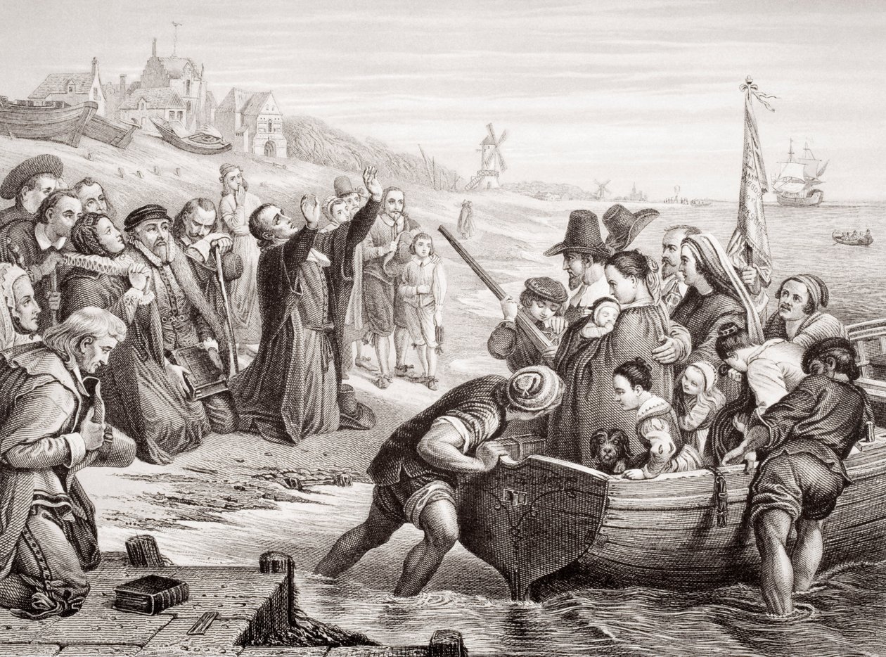 Pilgrimsfädernas avgång från Delft Haven i juli 1620, från 