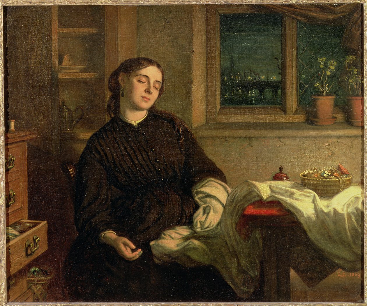 Home Dreams, 1869 (olja på duk på panel) av Charles West Cope