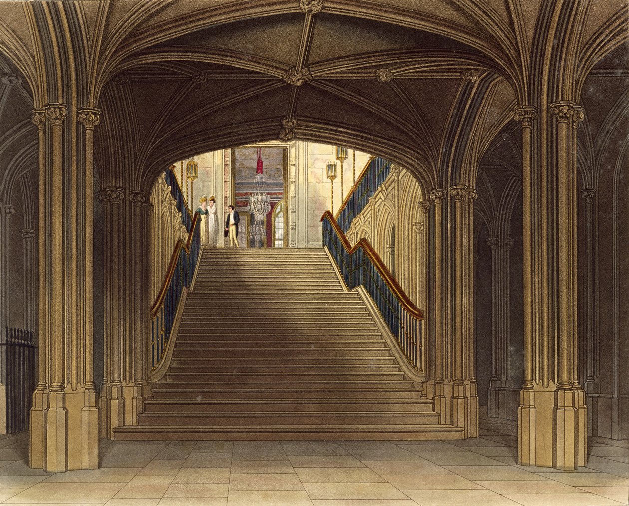 En trappa, Windsor Castle, från "Royal Residences", graverad av W. J. Bennett, pub. av William Henry Pyne (1769-1843), 1818 (akvatint) av Charles Wild