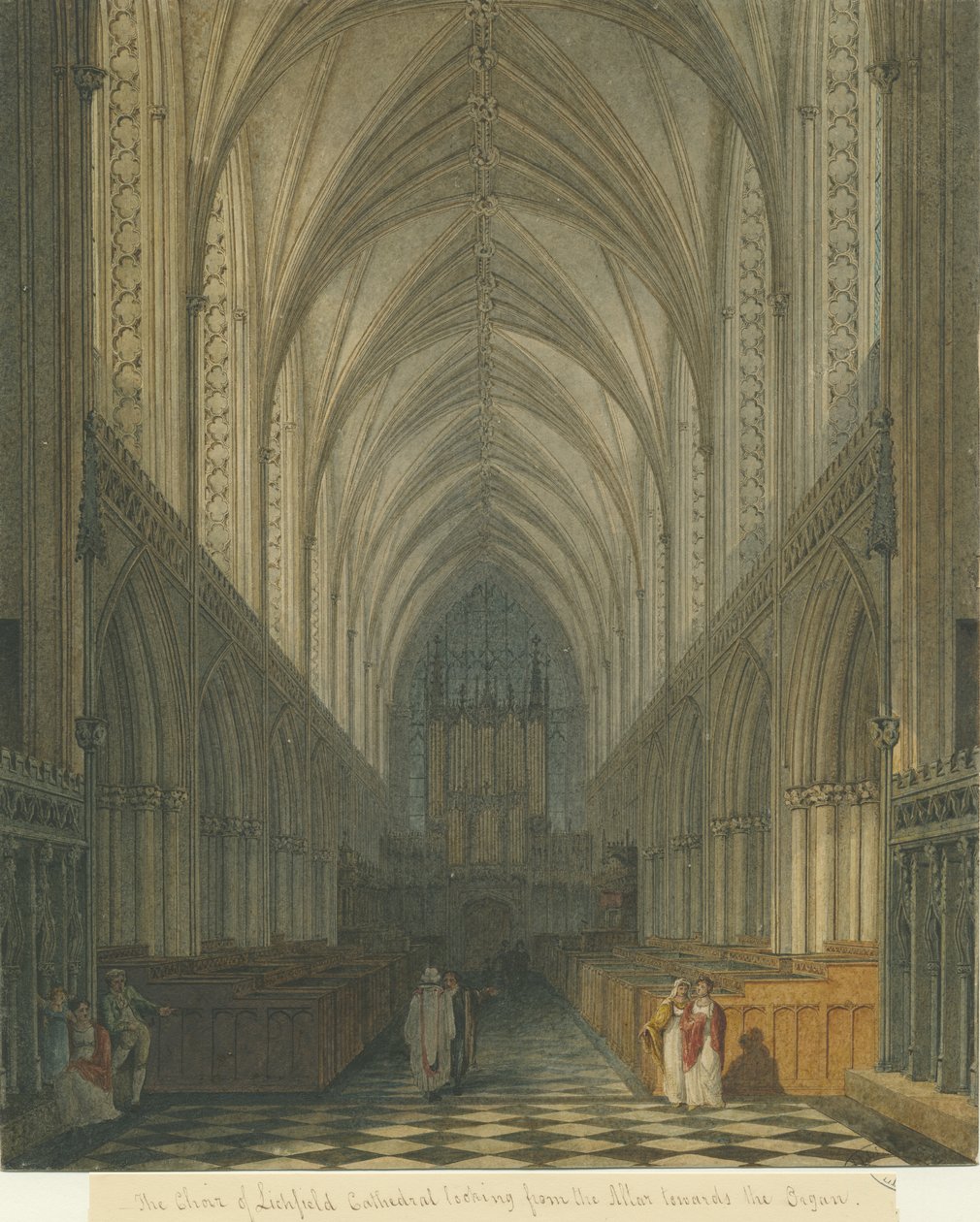 Interiör av Lichfield Cathedral - Kör: akvarellmålning, ndc 1813] (målning) av Charles Wild