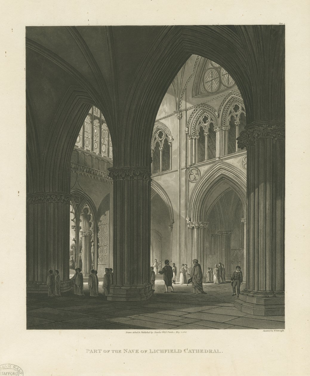 Interiör av Lichfield Cathedral - Nave: akvatintgravyr av Charles Wild