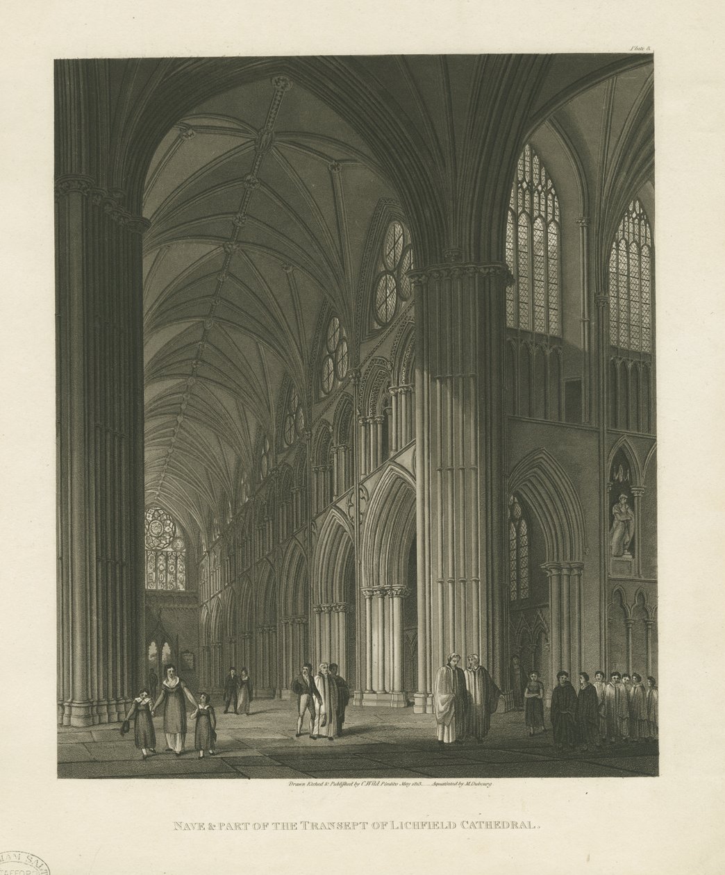 Interiör av Lichfield Cathedral - Nave: akvatintgravyr av Charles Wild