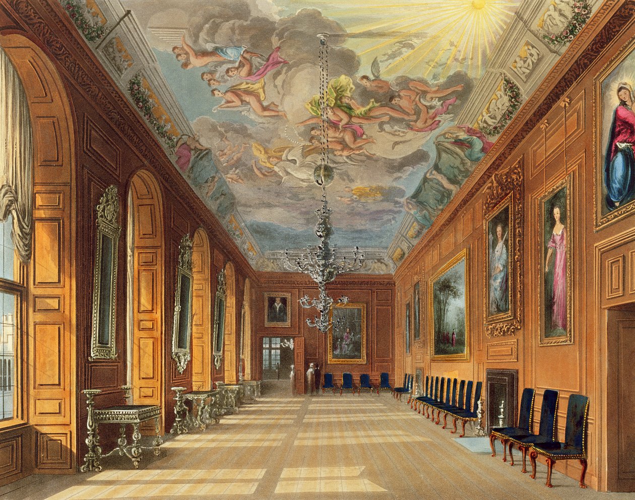 Ball Room, Windsor Castle, från "Royal Residences", graverad av Thomas Sutherland (f.1785), pub. av William Henry Pyne (1769-1843), 1817 (akvatint) av Charles Wild
