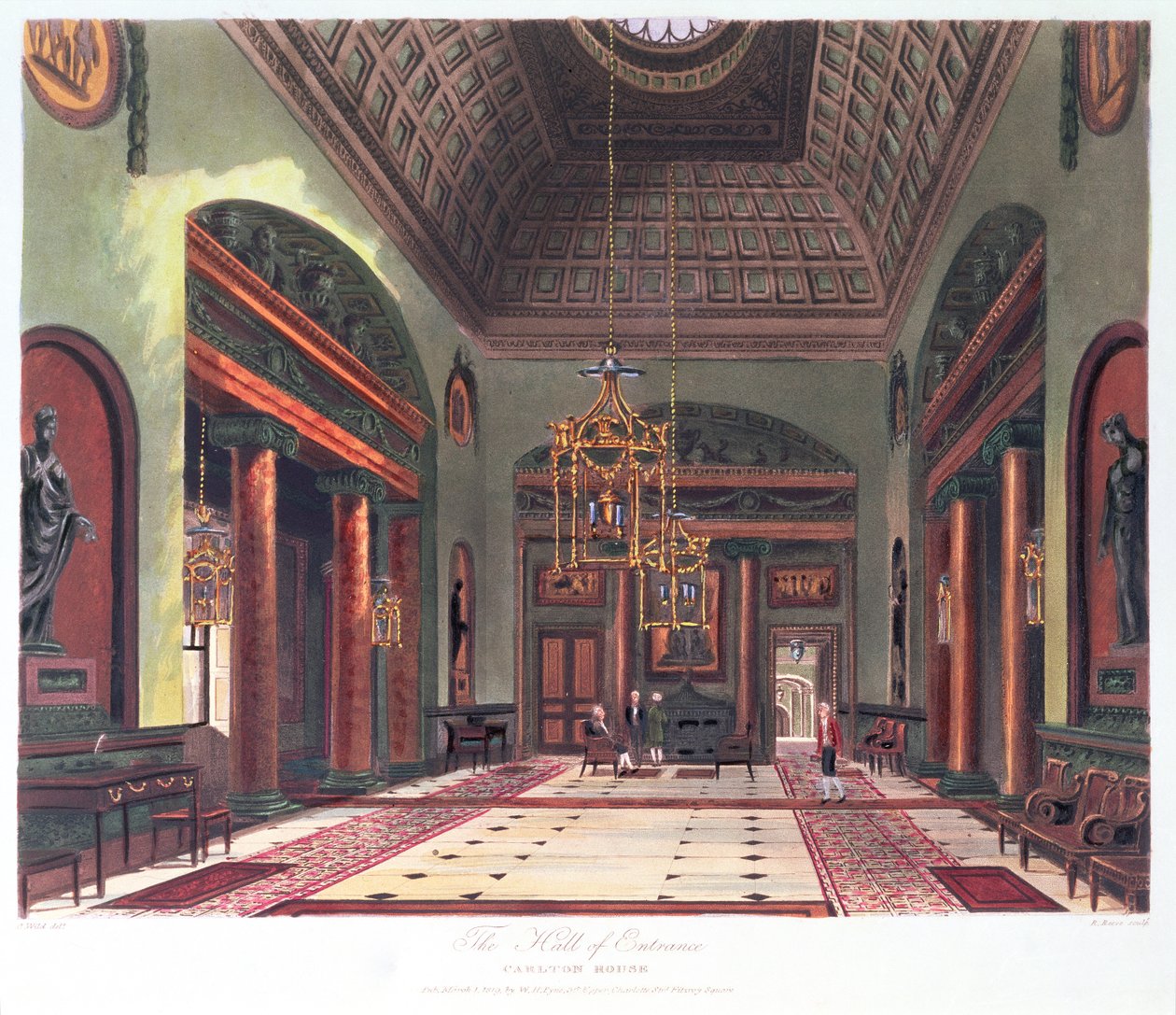 Entréhallen, Carlton House, graverad av R. Reeve, pub. 1819 av W.H.Pyne av Charles Wild