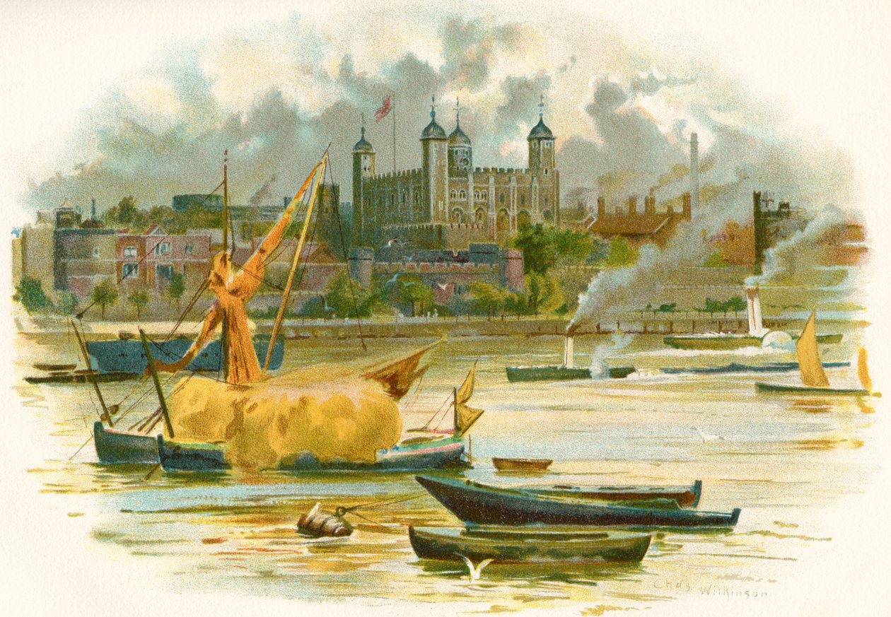 Tower of London på 1800-talet. Även känd som Hennes Majestäts kungliga palats och fästning, London, England. Från Cassell