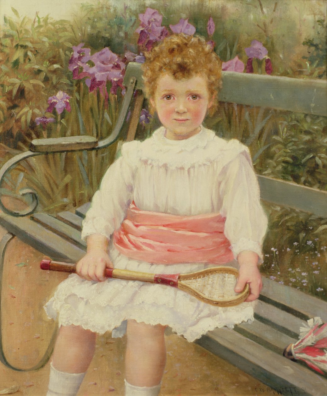 Tjej med badmintonracket av Charles William Bartlett