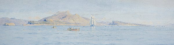 En solig dag utanför kusten, Villefranche sur Mer, ca 1885 (olja på duk lagt ner) av Charles William Wyllie
