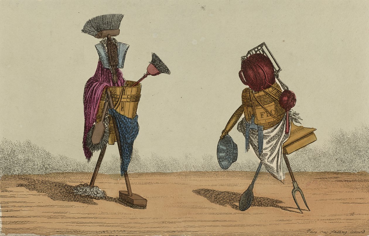 Implements Animated, Plate 2, Dedicated to the Housemaids and Cooks of the United Kingdoms, september 1811 (handfärgad etsning) av Charles Williams