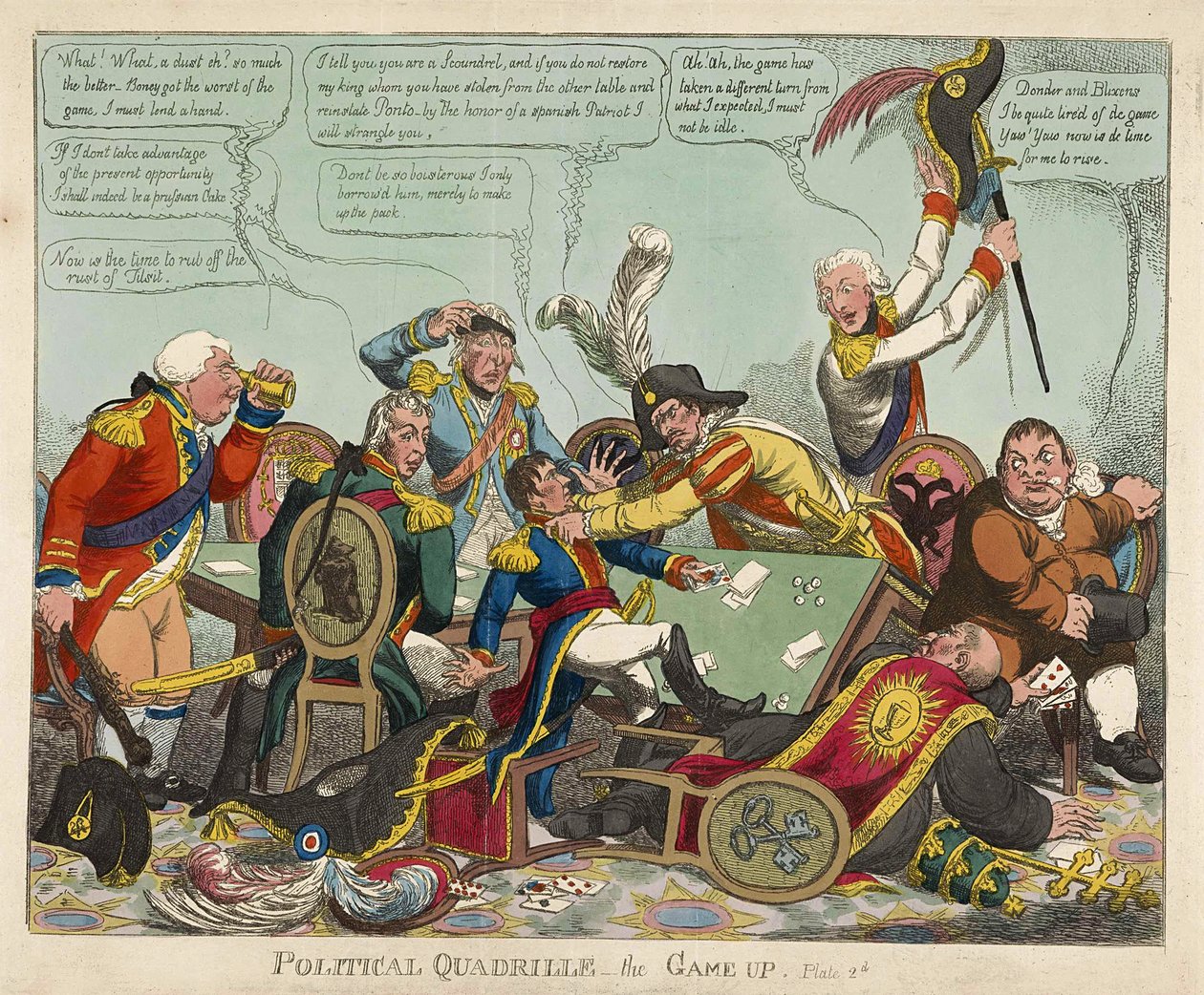 Politisk Quadrille -- Game Up, pub. 1806 (handfärgad gravyr) av Charles Williams