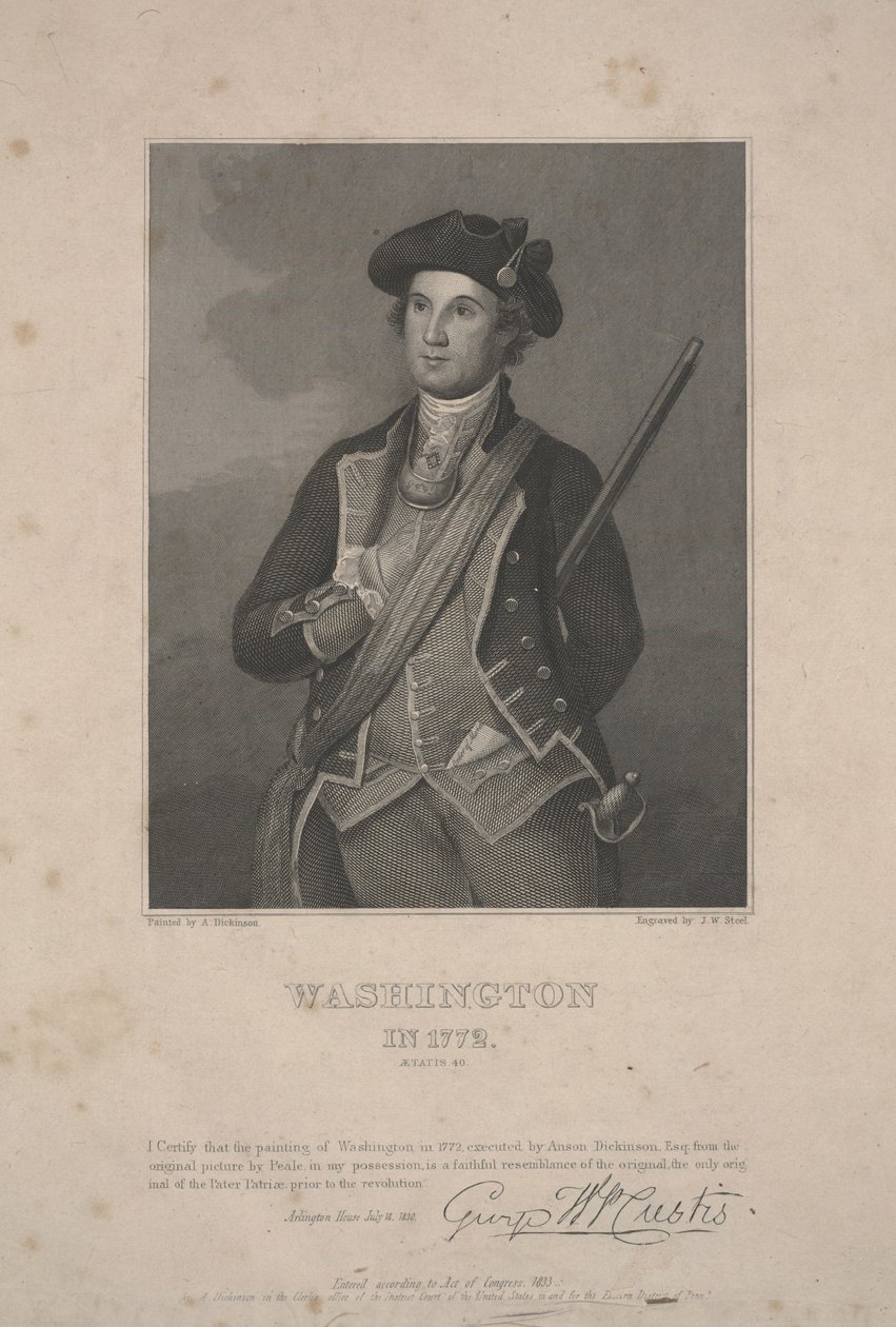 Washington 1772, tecknad av Anson Dickinson c.1833 (stålstick) av Charles Willson (after) Peale
