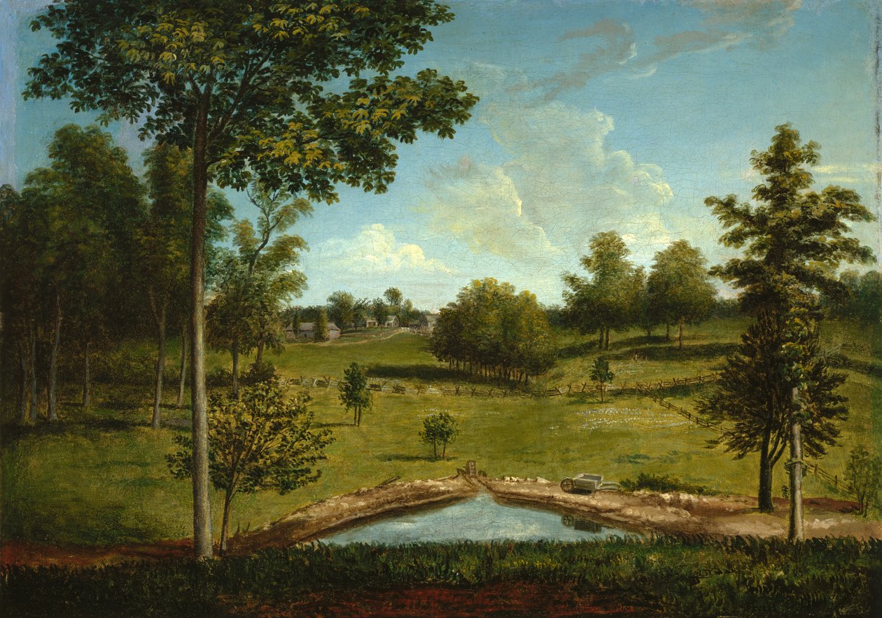 Landskap med utsikt mot Sellers Hall från Mill Bank, ca 1818 av Charles Willson Peale