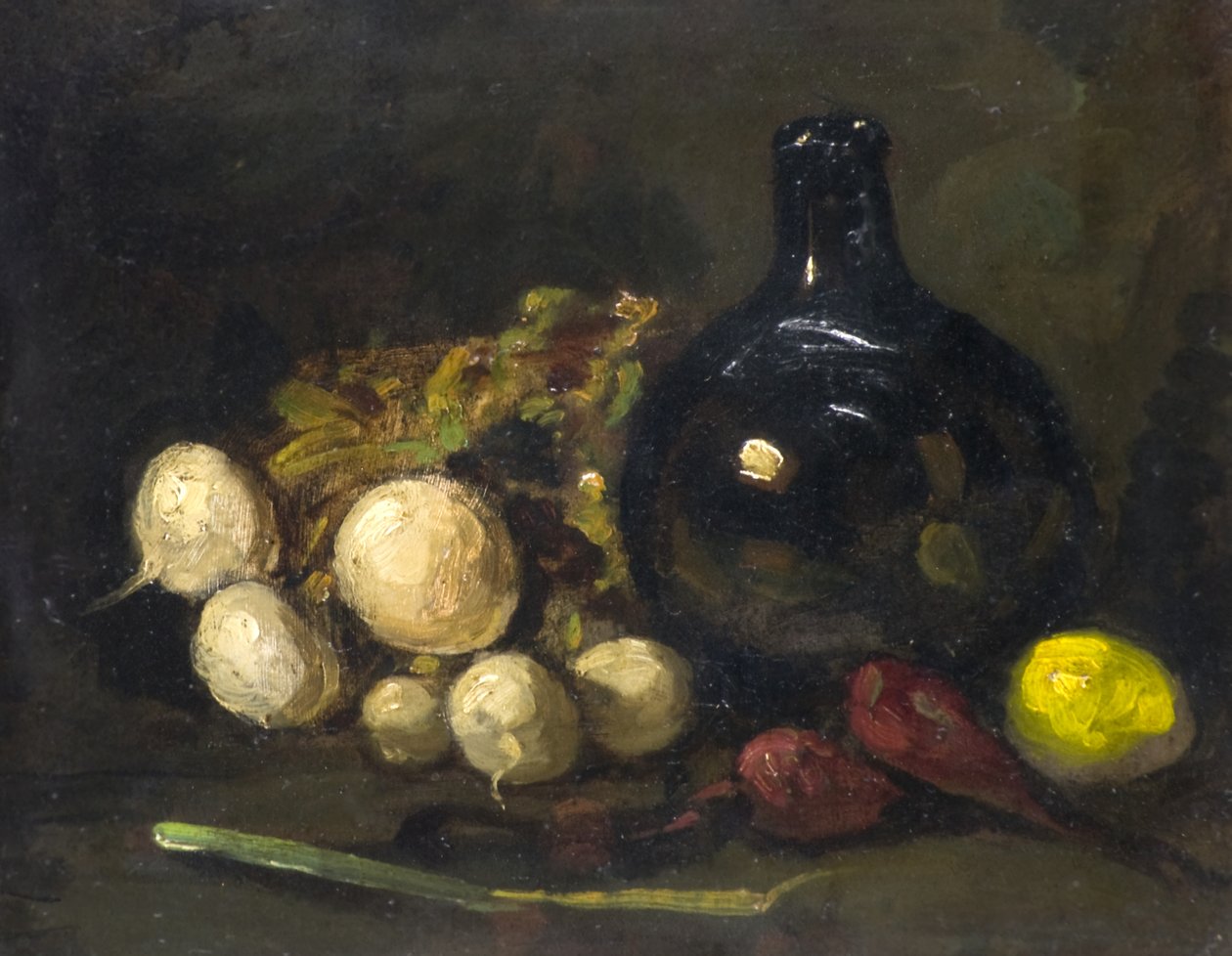 Stilleben (olja ombord) av Charles Woolford