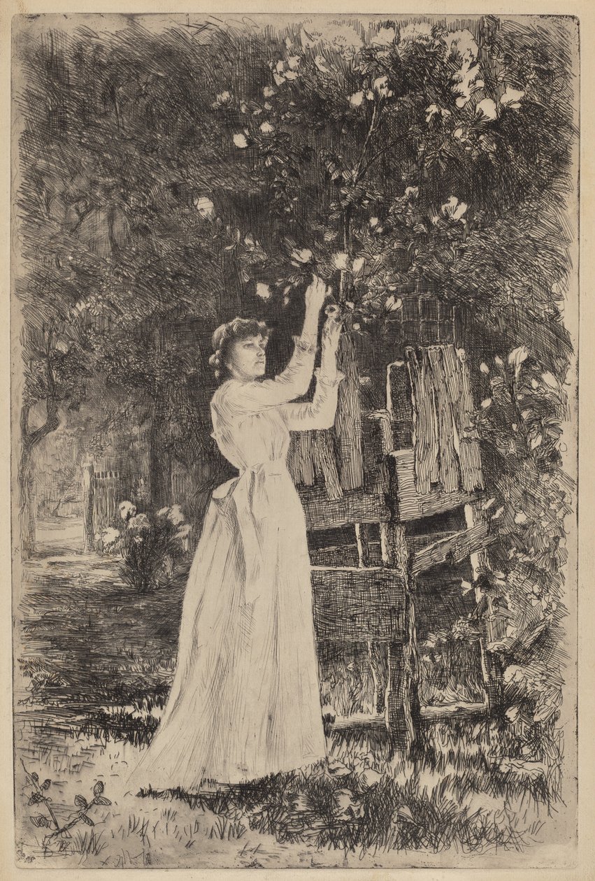 Untitled (Kvinna som plockar blommor) av Charles Yardley Turner