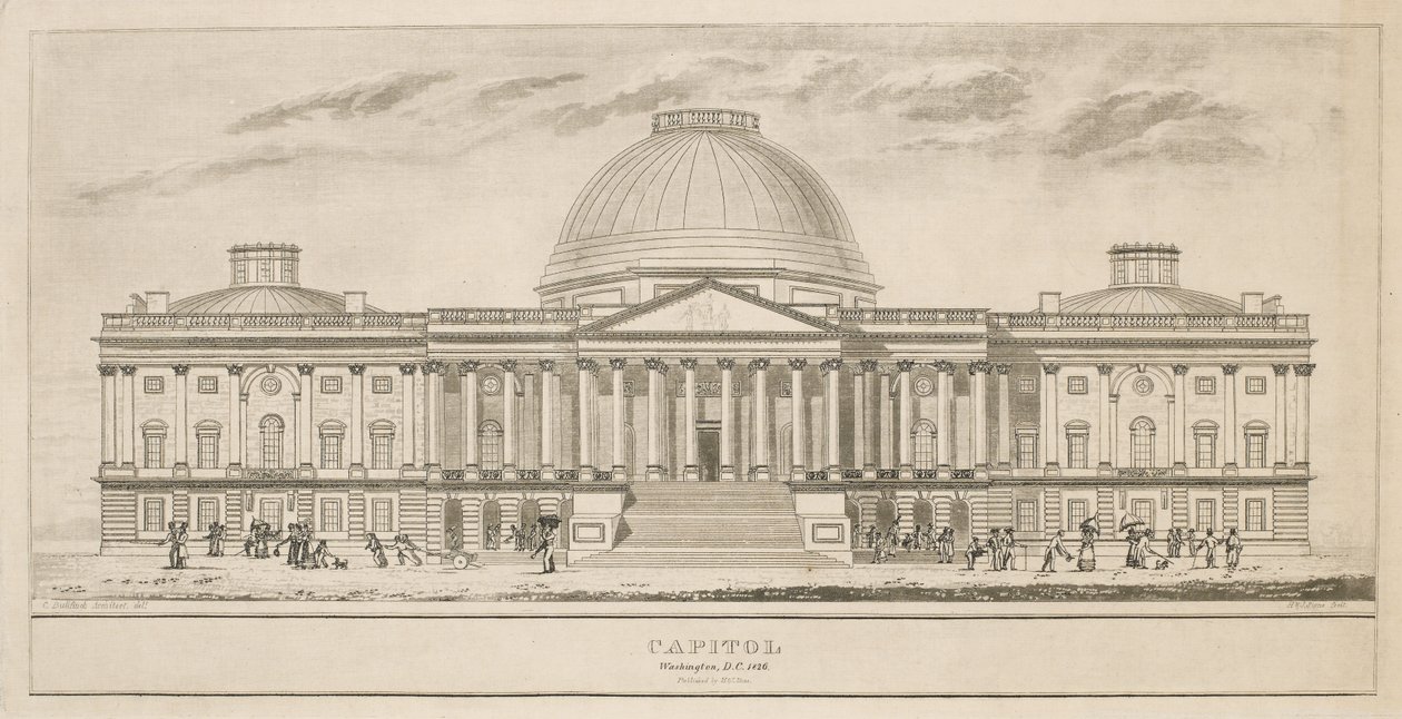 Capitol, Washington, D.C., graverad av Henry och James Stone (blomstrade 1822-1849), 1826 (akvatint och linjegravyr på papper) av Charles after Bulfinch