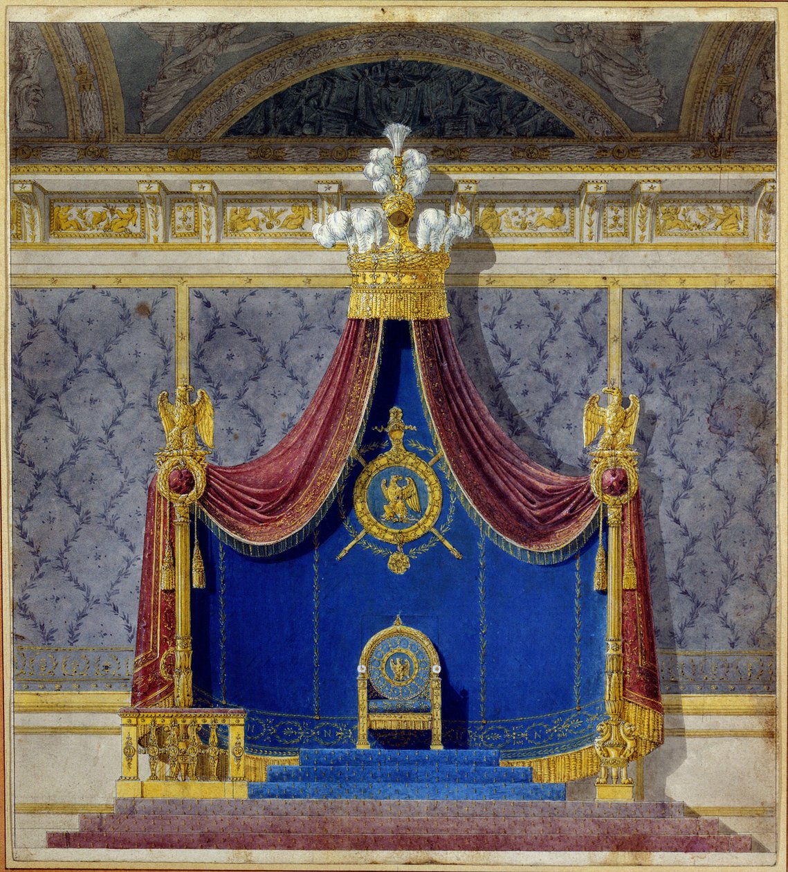 Art France: Napoleon I:s tron vid Palais des Tuileries skapad av Charles Percier (1764-1838) och Pierre Francois Leonard Fontaine (1762-1853), franska arkitekter och dekoratörer. Privat samling av Charles and Fontaine Pierre Percier