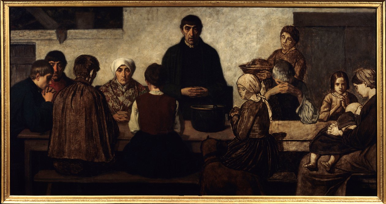 Benedicite Familj ber vid bordet. Målning av Charles Groux dit Degroux (1825-1870) (ec.belg.) 1860 Sön. 0,78x1,51 m Paris, musee d