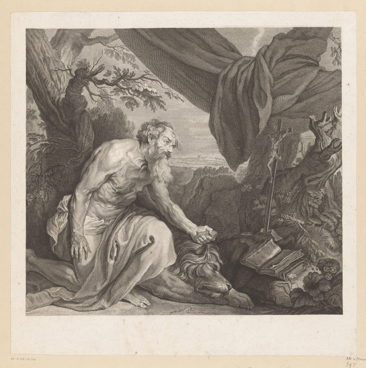 Jerome med sovande lejon och krucifix av Charles de Beauvais (rejected attribution)