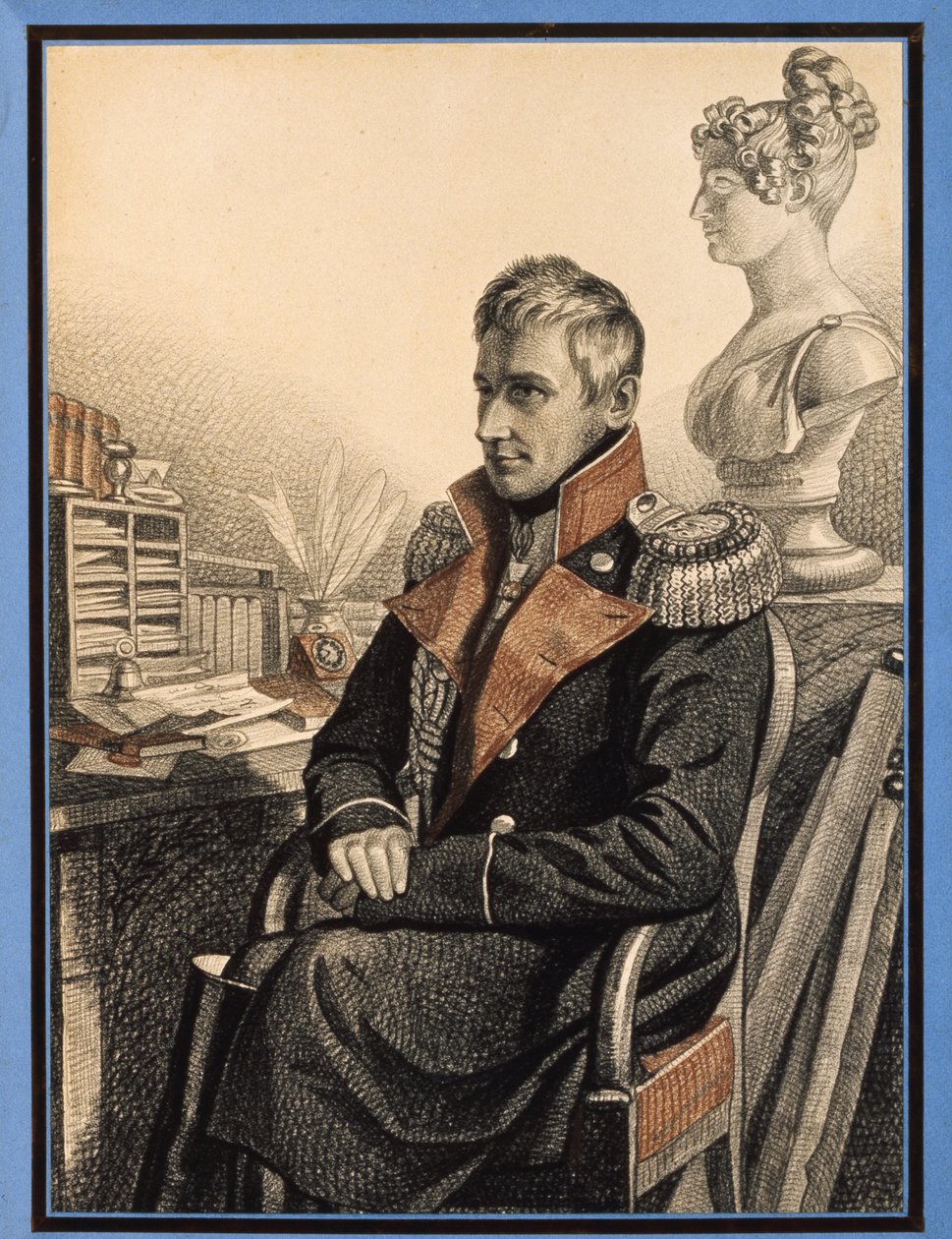 Porträtt av greve Mikhail Vorontsov (1782-1856) (Porträtt av greve M. Vorontsov). Verk av Carl Von Hampein (1794-efter 1880), penna och akvarell på papper, cirka 1820. Rysk konst av Charles de Hampeln