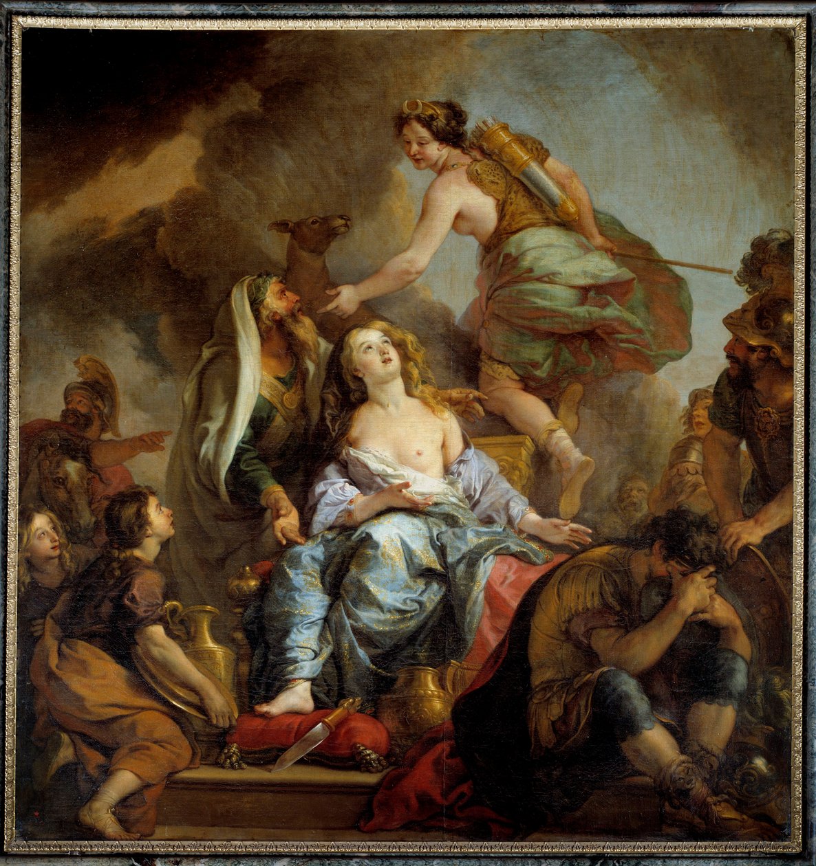 Offret av Iphigenie kung Agamemnon offrar sin dotter för att stilla Artemis ilska. Målning av Charles de Lafosse (1636-1716) 1600-talet sön. 2,24x2,12 m av Charles de Lafosse