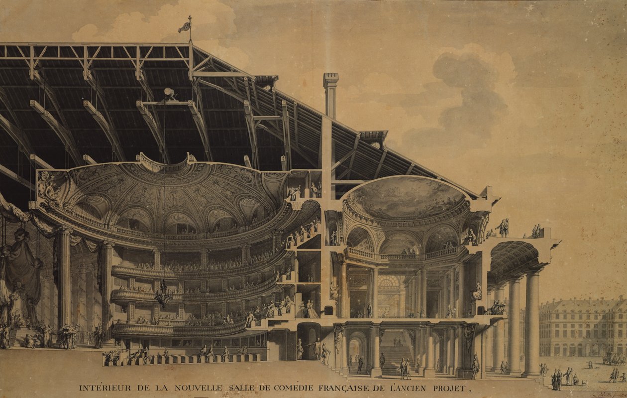 Interiör av den nya Salle de Comedie-Francaise i Théâtre de l