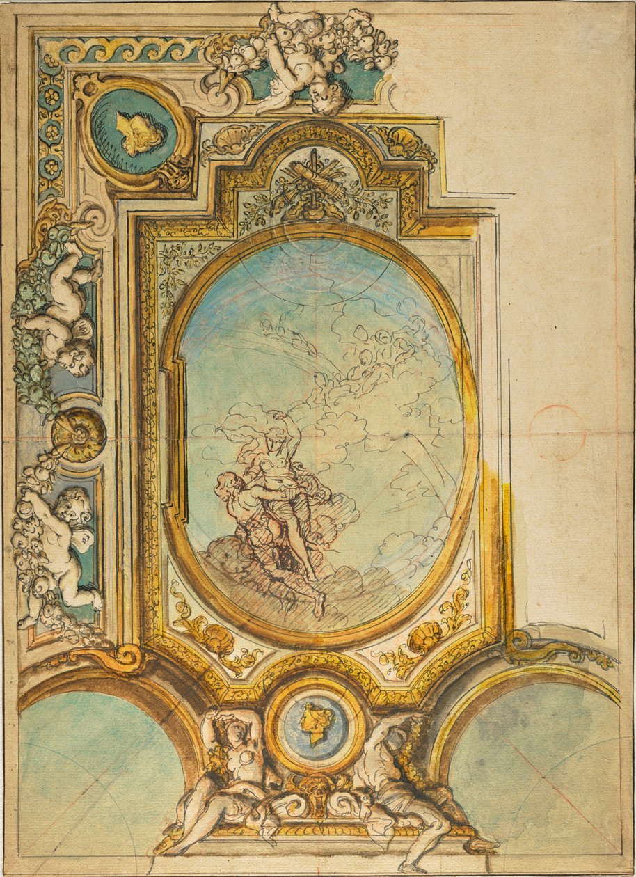 Studier till en takdekoration med Psykes apokalyps (recto); Studier till en takdekoration med Psykes apokalyps (verso) av Charles de la Fosse