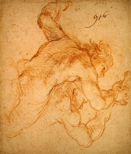 Study of Angels (röda och svarta krita på papper) av Charles de la Fosse