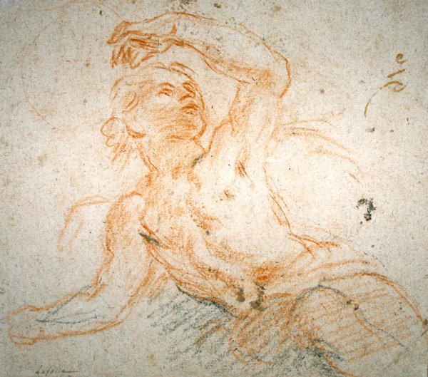 Study of Angels (röda och svarta krita på papper) av Charles de la Fosse