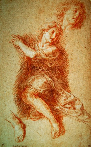 Studie av en knästående ängel (sanguine på papper) av Charles de la Fosse