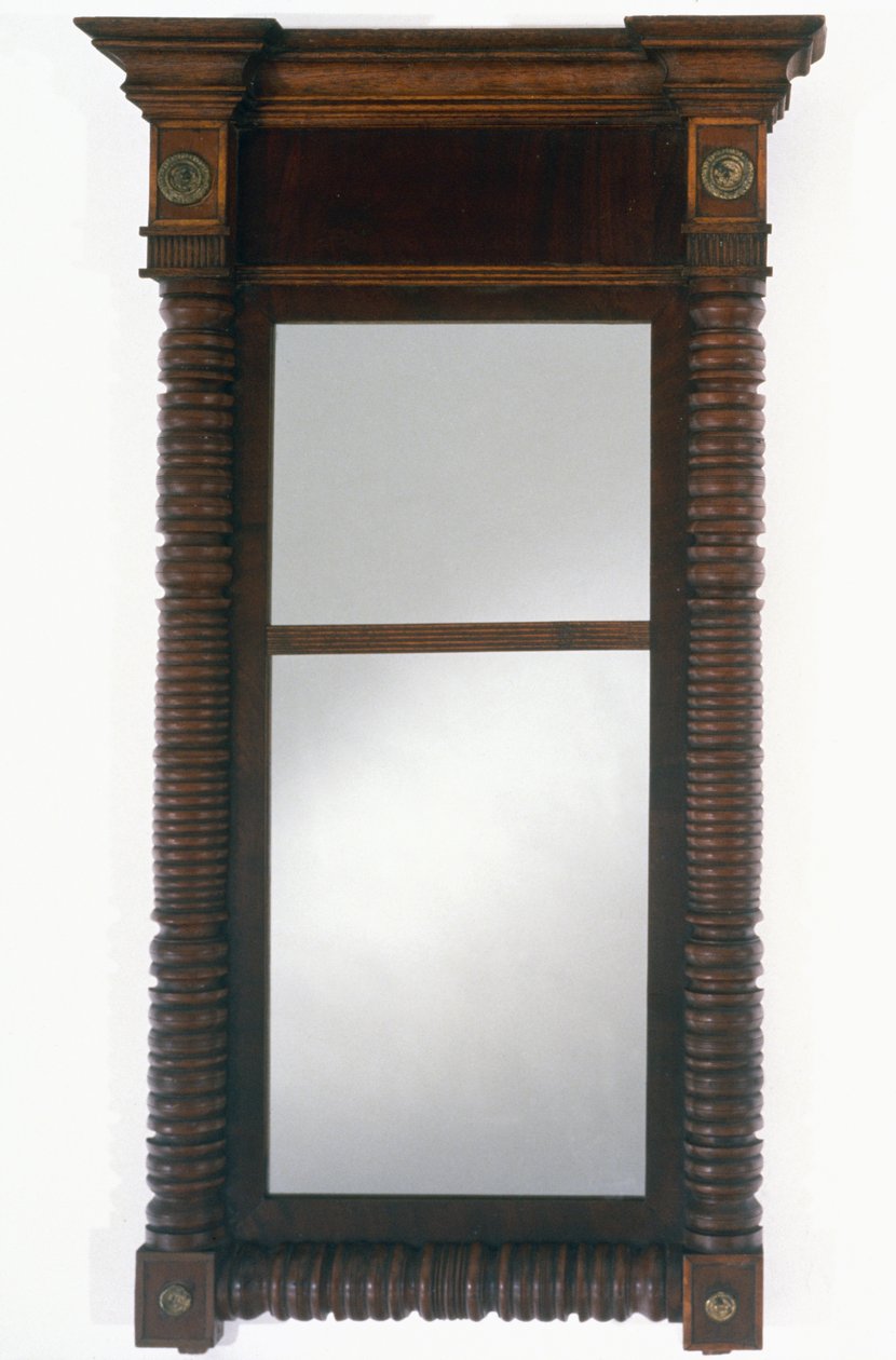 Looking Glass, c. 1830-1837 (mahogny och körsbär; östlig vit tall, mjuk lönn, mässing och spegelglas) av Charles del Vecchio