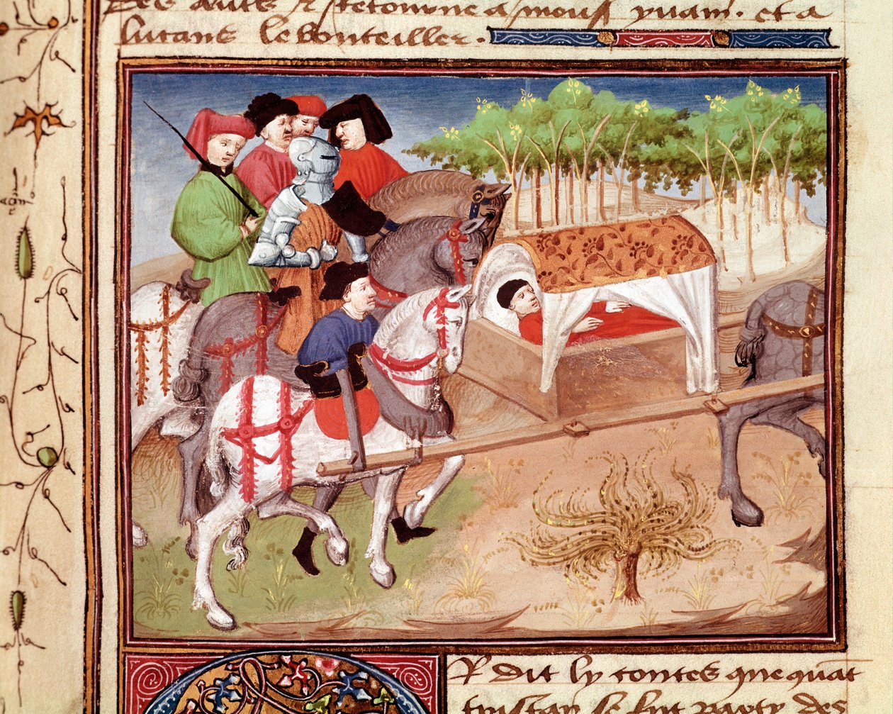 Lucan sår av Tristan Miniature hämtade från "" Romanesque du Chevalier Tristan"" av mästaren Charles de Maine (Beroul version) av Charles du Maine Master